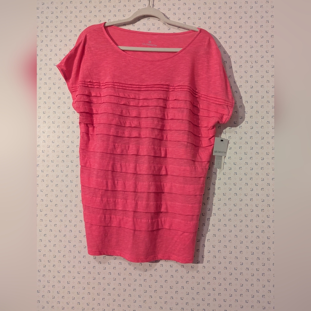 🩷 NWT Liz Claiborne L Top Pink Straight Ruffles Office Casual Layer Piece